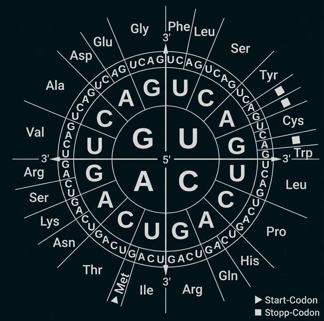 Codonrad des genetischen Codes mit Aminosäuren.